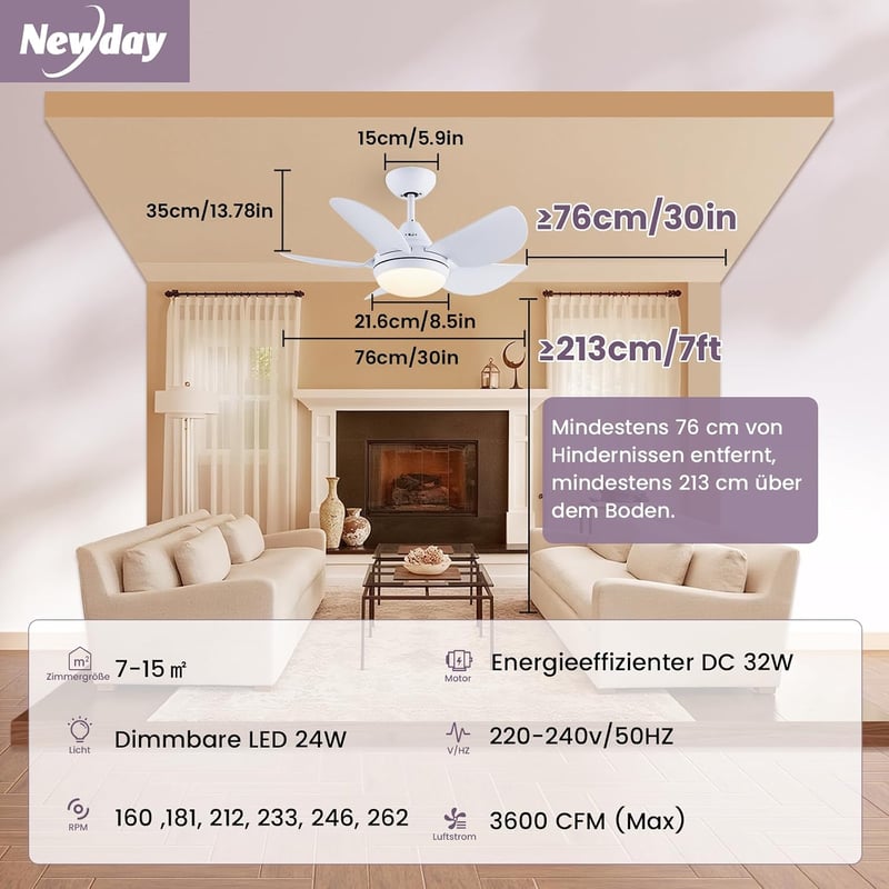 Newday mennyezeti ventilátor fa szín 106 cm világítással távirányítóval csendes fényerőszabályzós DC motor kétirányú 5 lapát