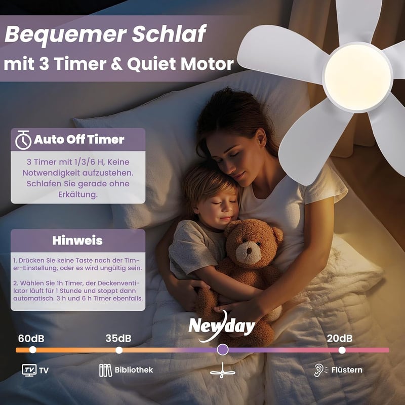 Newday mennyezeti ventilátor fa szín 106 cm világítással távirányítóval csendes fényerőszabályzós DC motor kétirányú 5 lapát