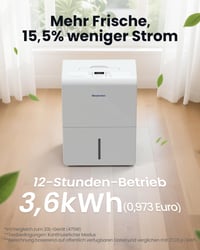 Odvlaživač zraka Newentor 25L/24h, za prostorije do 80 m², spremnik 3,5 L, bijeli, smanjena razina buke, energetski učinkovit, tajmer, odvodna cijev 1 m, filtar, 2 4