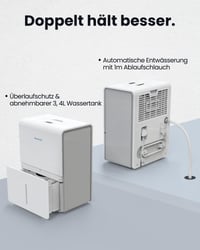 Odvlaživač zraka Newentor 25L/24h, za prostorije do 80 m², spremnik 3,5 L, bijeli, smanjena razina buke, energetski učinkovit, tajmer, odvodna cijev 1 m, filtar, 2 7