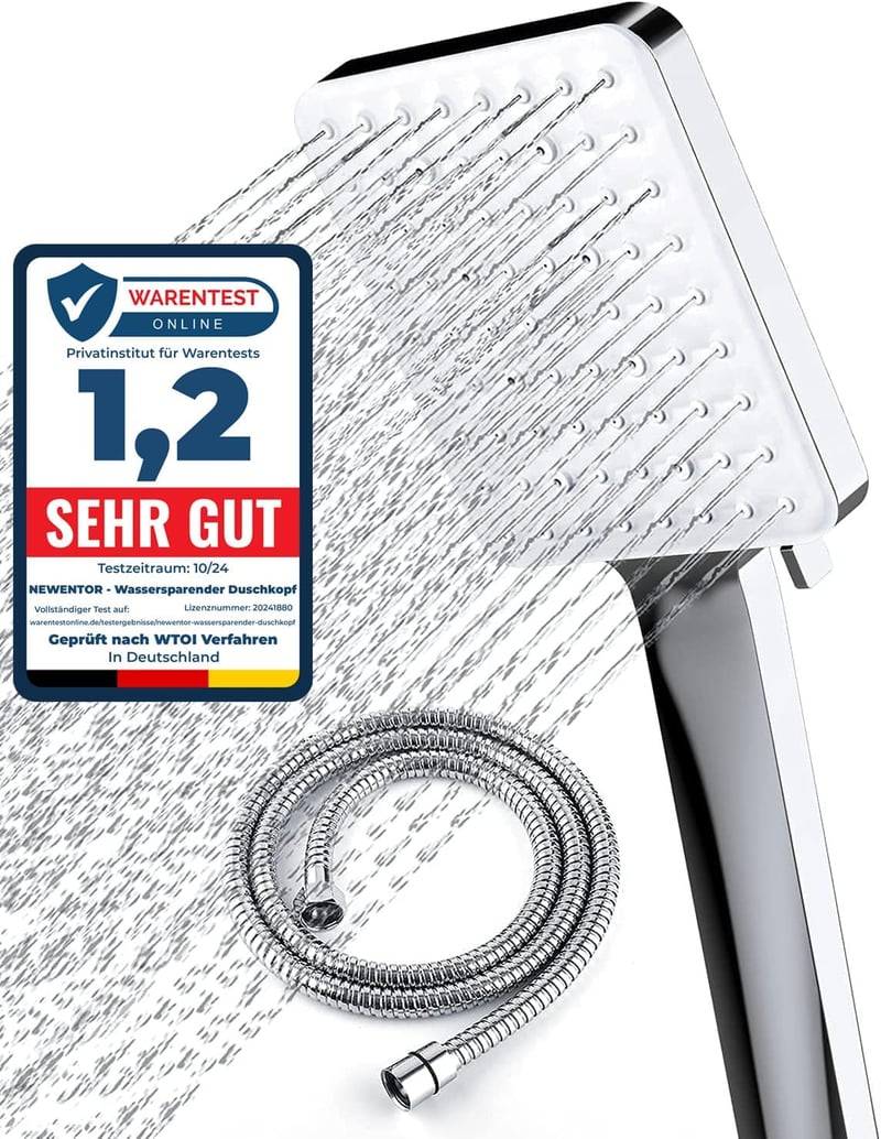 Newentor Zuhanyfej 1,5 m Csővel 6 Spray Móddal Krómozott