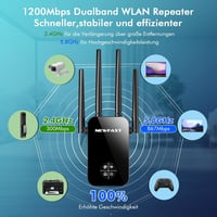 NEWFAST 1200 Mbps Dual-Band WiFi jelerősítő repeater 2.4 és 5 GHz routerhez, vezeték nélküli internet bővítő készülék 9