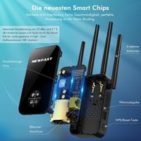 NEWFAST 1200 Mbps Dual-Band WiFi jelerősítő repeater 2.4 és 5 GHz routerhez, vezeték nélküli internet bővítő készülék 3