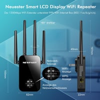 NEWFAST 1200 Mbps Dual-Band WiFi jelerősítő repeater 2.4 és 5 GHz routerhez, vezeték nélküli internet bővítő készülék 4