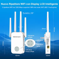 NEWFAST 1200Mbps WiFi erősítő, 2.4GHz/5GHz, 4 antenna, Ethernet, WPS 3
