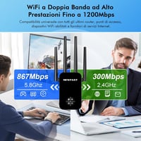 NEWFAST WiFi5 1200Mbps WiFi erősítő, Dual Band bővítő 4 antennával és LAN porttal 2