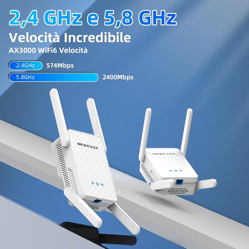 NEWFAST WiFi6 3000 Mbps Erősítő Dual Band 2,4/5 GHz Gigabit Ethernet 4 Antenna