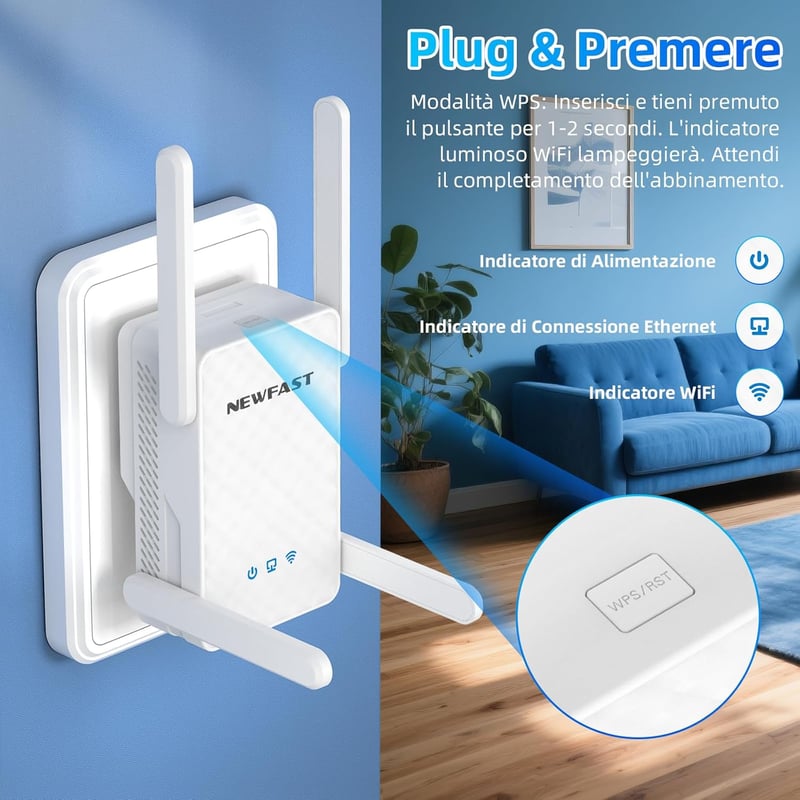NEWFAST WiFi6 3000 Mbps Erősítő Dual Band 2,4/5 GHz Gigabit Ethernet 4 Antenna