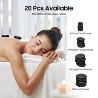 NEWFUN Set za masažu vrućim kamenjem, 20 bazaltnih masažnih kamenova, prijenosni set za zagrijavanje kamenja, za kućnu upotrebu, spa i relaksaciju 2