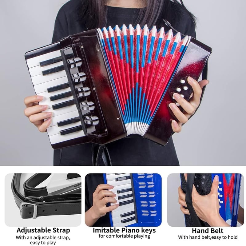 NEWFUN Gyermek harmonika 17 billentyű 8 basszussal állítható pánttal könnyű fekete kezdőknek