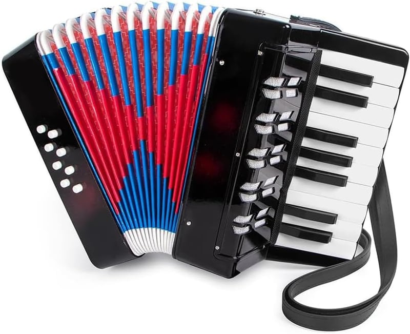 NEWFUN Gyermek harmonika 17 billentyű 8 basszussal állítható pánttal könnyű fekete kezdőknek