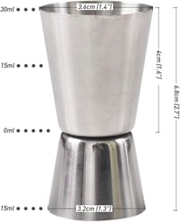 Newk IH03 rozsdamentes acél kétfejes bormérő 30 ml akril betéttel, koktél jigger 2