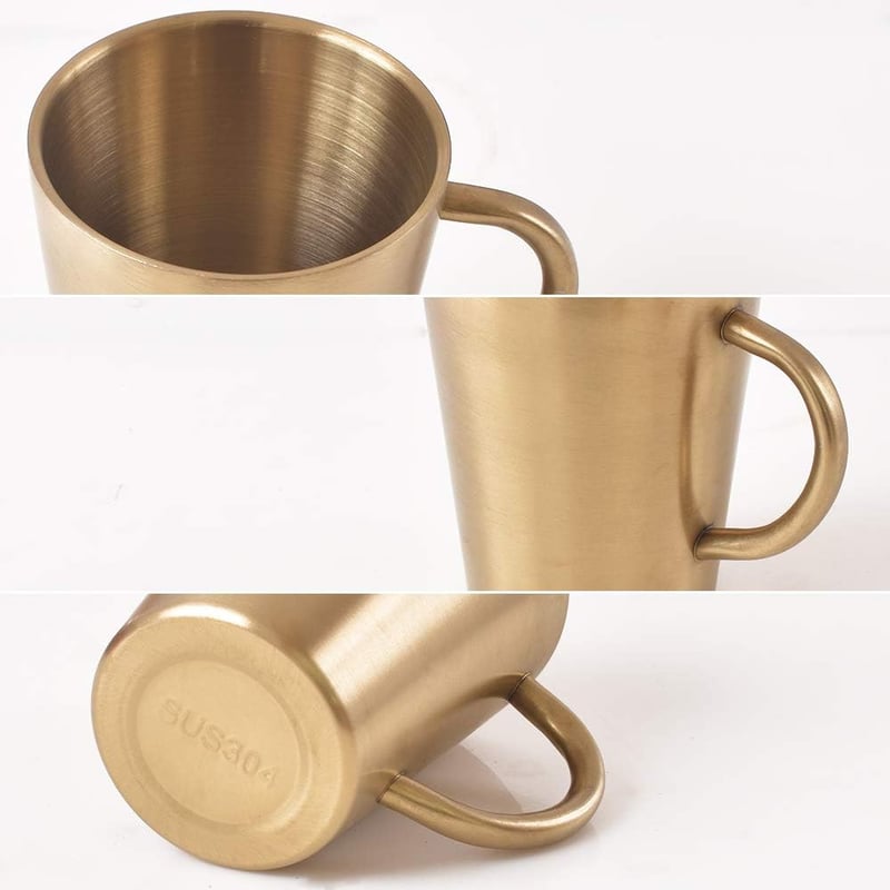 Newk Tyrant Gold rozsdamentes acél fogantyús dupla falú bögre 300 ml italkupa BBQ, otthon, iroda, parti