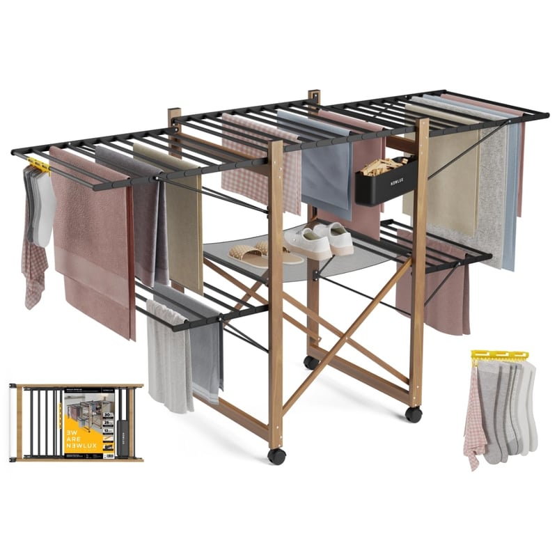 Uscător de rufe pliabil Newlux V35 XXL 30 m, 3 niveluri, cu roți - negru - 176x61x104 cm