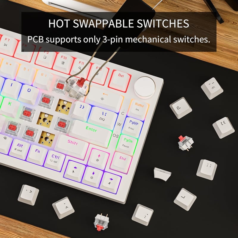 NEWMEN GM326 75% Mechanikus Gamer Billentyűzet USB-C, Hot Swap, LED, Piros Switch