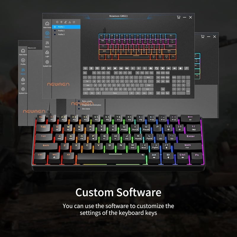 Newmen GM611 Gaming Mechanikus Billentyűzet LED 61 Gomb Piros Switch