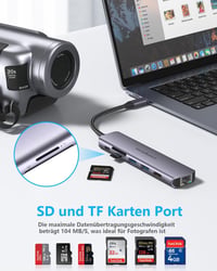 Newmight 7 az 1-ben USB C Hub Ethernet csatlakozóval, 4K HDMI, 2 USB 3.0, 100W PD, SD/TF kártyaolvasó - iPhone 15/MacBook/iPad/Dell/HP kompa 5