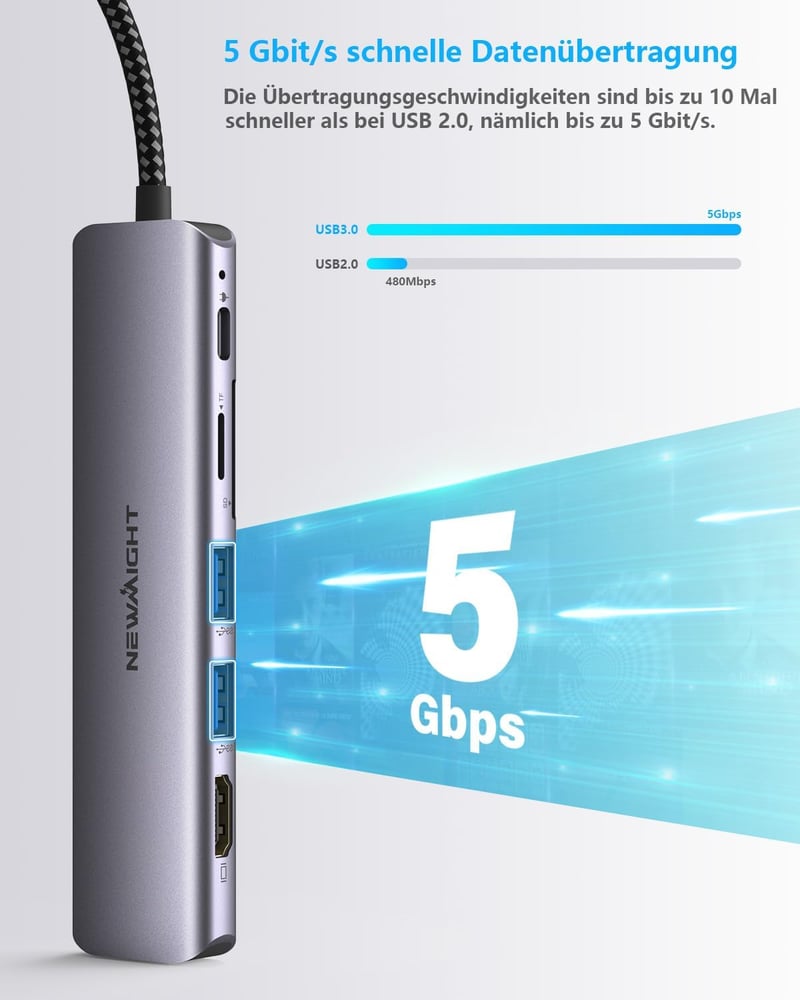 Newmight 7 az 1-ben USB C Hub Ethernet csatlakozóval, 4K HDMI, 2 USB 3.0, 100W PD, SD/TF kártyaolvasó - iPhone 15/MacBook/iPad/Dell/HP kompa