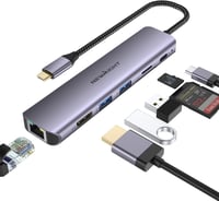 Newmight 7 az 1-ben USB C Hub Ethernet csatlakozóval, 4K HDMI, 2 USB 3.0, 100W PD, SD/TF kártyaolvasó - iPhone 15/MacBook/iPad/Dell/HP kompa 1