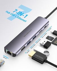 Newmight 7 az 1-ben USB C Hub Ethernet csatlakozóval, 4K HDMI, 2 USB 3.0, 100W PD, SD/TF kártyaolvasó - iPhone 15/MacBook/iPad/Dell/HP kompa 2