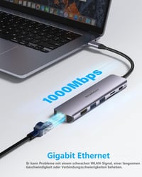 Newmight 7 az 1-ben USB C Hub Ethernet csatlakozóval, 4K HDMI, 2 USB 3.0, 100W PD, SD/TF kártyaolvasó - iPhone 15/MacBook/iPad/Dell/HP kompa 7