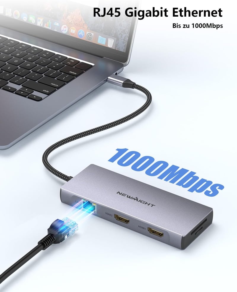 Newmight Dual HDMI dokkoló 2 monitoros 4K, 100W töltés, USB 3.0, Ethernet