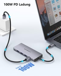 Newmight Dual HDMI dokkoló 2 monitoros 4K, 100W töltés, USB 3.0, Ethernet 6