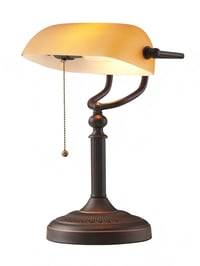 Stolná lampa Newrays Banker s jantárovým skleneným tienidlom, s ťahovým vypínačom a LED žiarovkou 1
