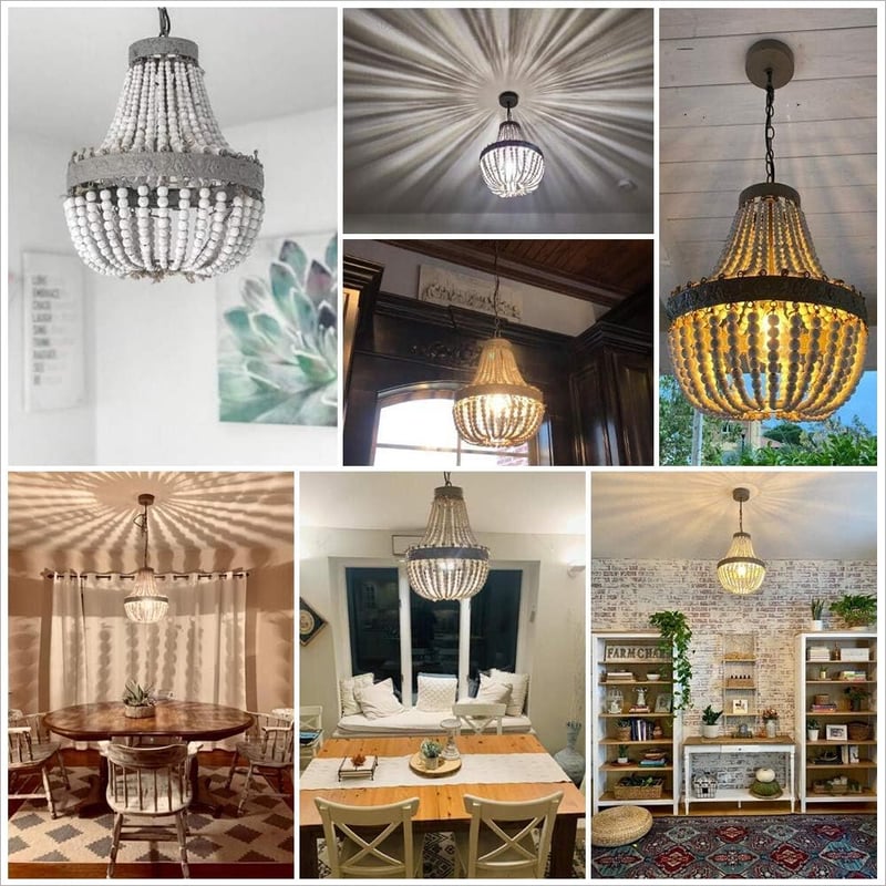 Newrays Retro Loft Vintage Fa Gyöngy Függőlámpa E27 LED Konyha Nappali Szoba