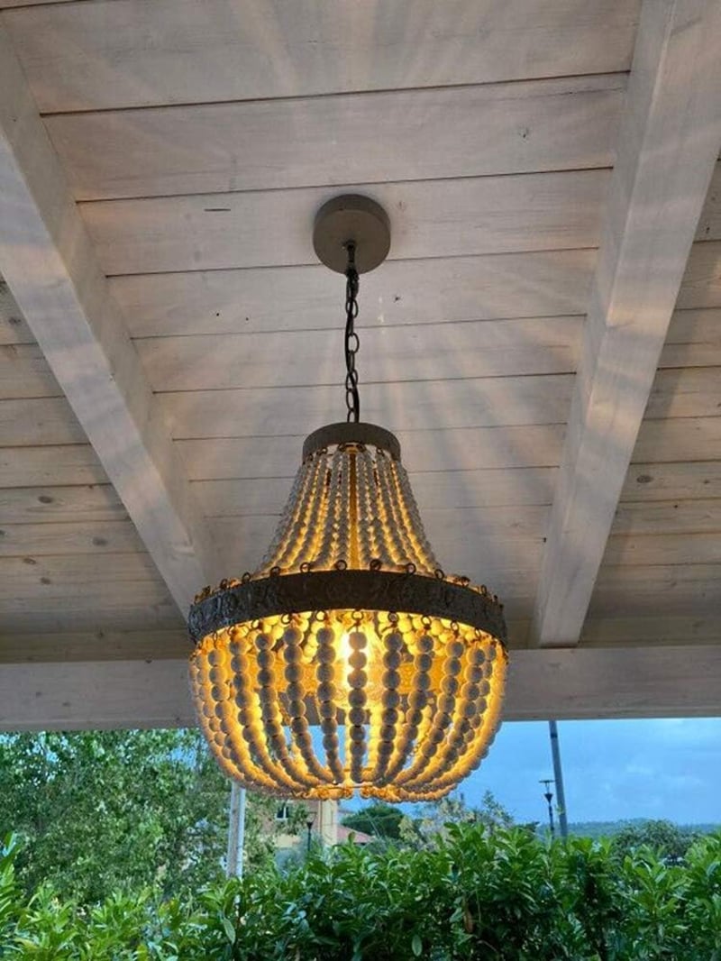 Newrays Retro Loft Vintage Fa Gyöngy Függőlámpa E27 LED Konyha Nappali Szoba
