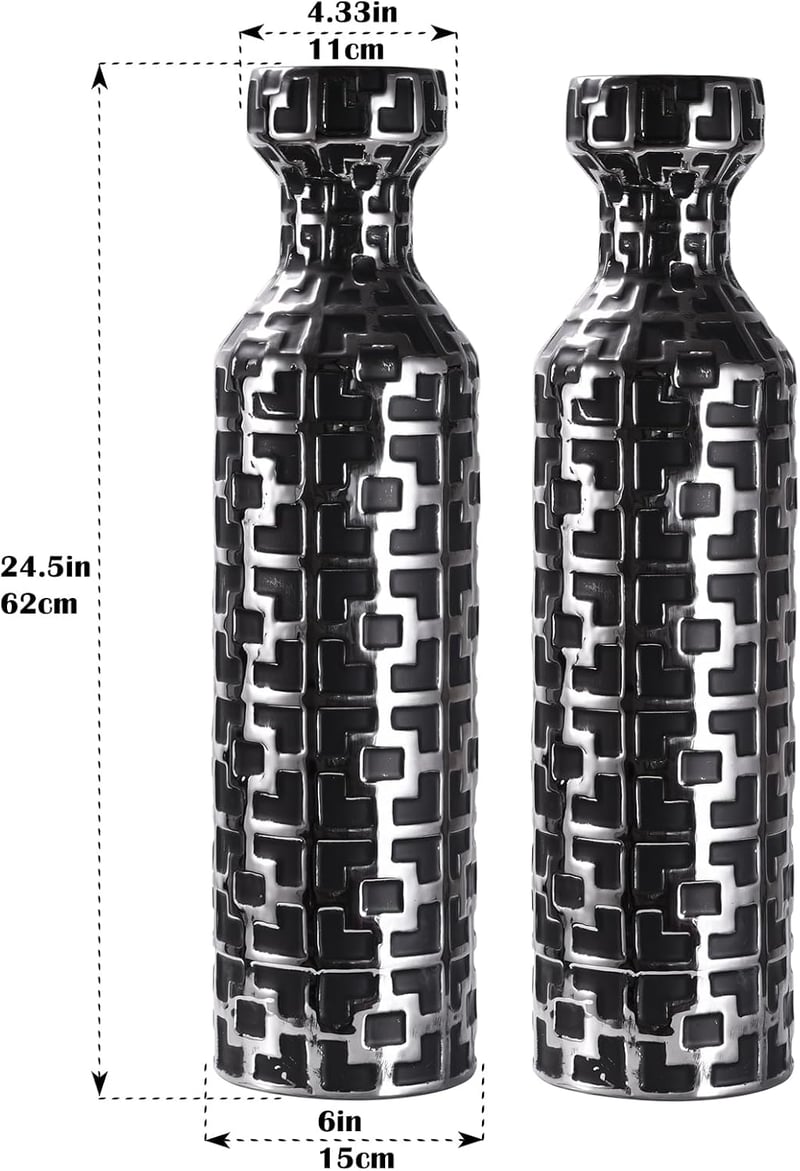 NewSangXia fekete padlóváza ezüst mintával 62 cm ipari stílusú párban