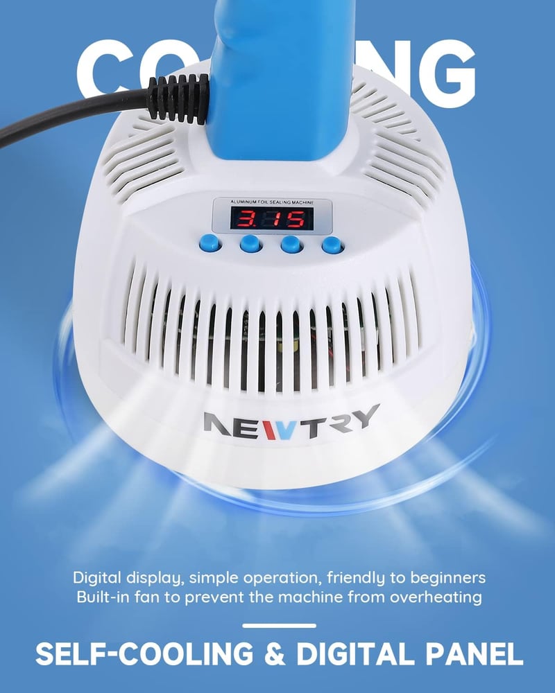 NEWTRY Elektromágneses Indukciós Fóliahegesztő Gép, 20-100mm Állítható Alumínium Fólia Lezáró, 800W Fehér Hegesztőgép