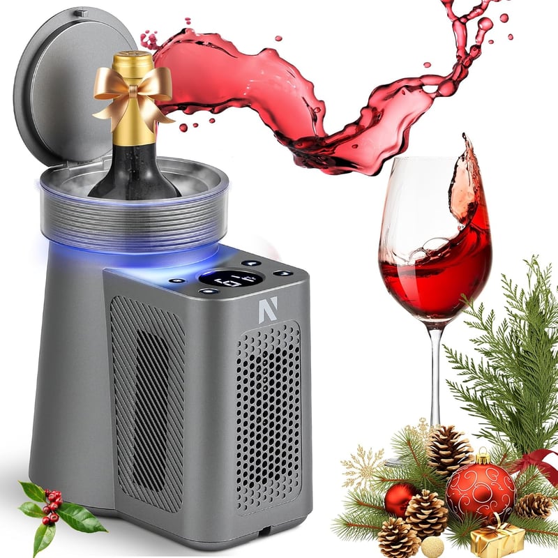 NEWTRY Elektromos Borhűtő - Gyorshűtés 750 ml-es Borosüvegekhez, Pezsgőhöz, Fekete ABS Borítás, Rozsdamentes Acél Belső, Autós Kábellel