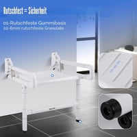 NEWTRY Skladacia sprchová stolička s opierkami a nožičkami, nosnosť 300 kg, montáž na stenu, pre seniorov, tehotné ženy a imobilné osoby 5