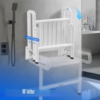 NEWTRY Skladacia sprchová stolička s opierkami a nožičkami, nosnosť 300 kg, montáž na stenu, pre seniorov, tehotné ženy a imobilné osoby 4