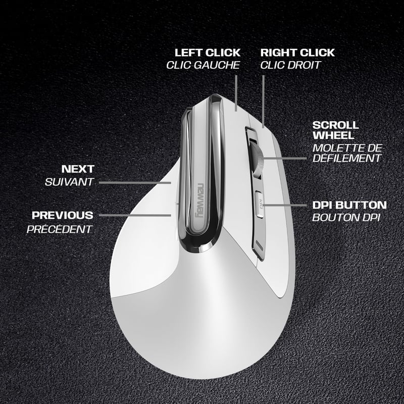 Mouse Ergonomic Wireless NEWWAY A9 - 2.4GHz WiFi, USB-C, RGB, 2400 DPI