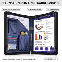 NEWYES A4 Konferenčné dosky na zips z PU kože – Organizér na cestovné doklady, kalendár, darček pre mužov a ženy, modré 3