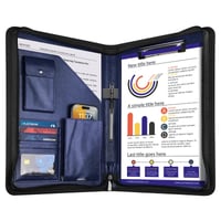 NEWYES A4 Konferenčné dosky na zips z PU kože – Organizér na cestovné doklady, kalendár, darček pre mužov a ženy, modré 1