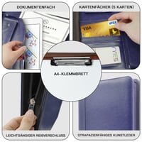 NEWYES A4 Konferenčné dosky na zips z PU kože – Organizér na cestovné doklady, kalendár, darček pre mužov a ženy, modré 4