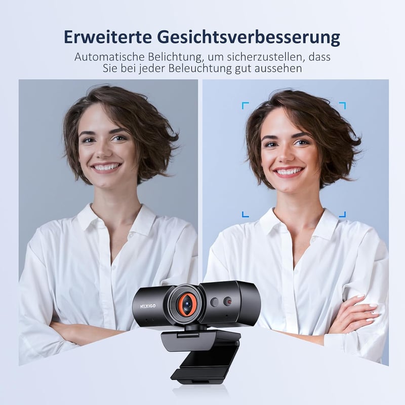 NexiGo HelloCam Pro 1080p 60FPS automatikus fókusz webkamera Windows Hello arcfelismeréssel elektronikus zár fekete mikrofon HD USB