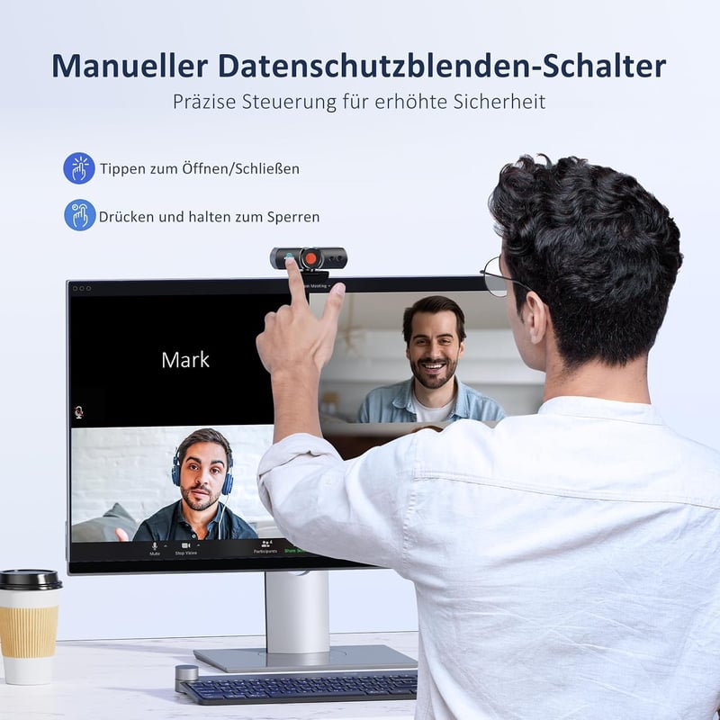 NexiGo HelloCam Pro 1080p 60FPS automatikus fókusz webkamera Windows Hello arcfelismeréssel elektronikus zár fekete mikrofon HD USB