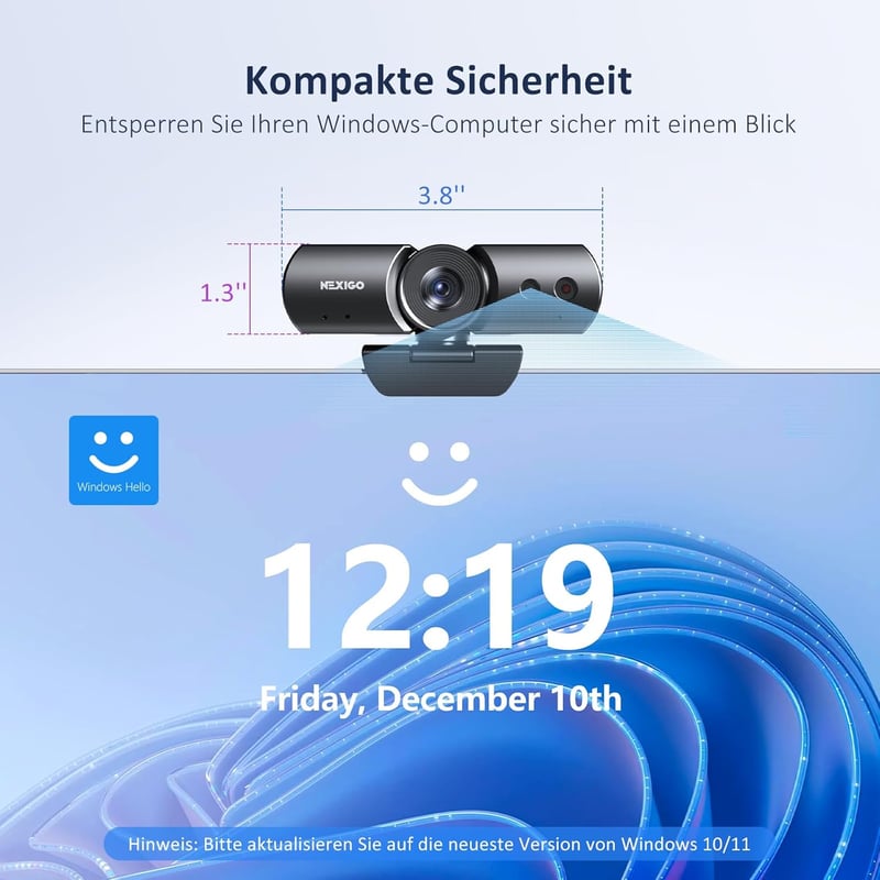NexiGo HelloCam Pro 1080p 60FPS automatikus fókusz webkamera Windows Hello arcfelismeréssel elektronikus zár fekete mikrofon HD USB
