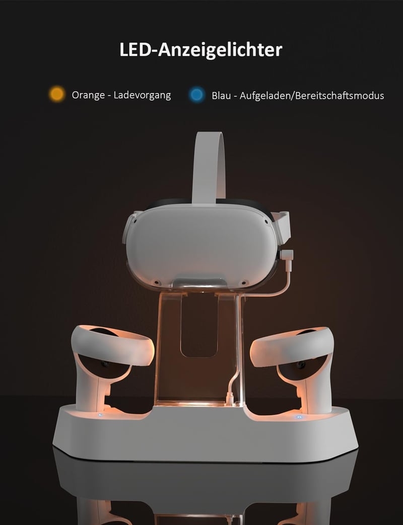 NexiGo S20B Töltőállomás Oculus Quest 2-höz LED Jelzőfénnyel - Elite Strap Kompatibilis Fejhallgató és Kontroller Tartó 2 Újratölthető Akkum