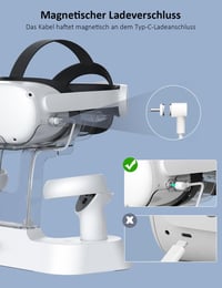 NexiGo S20B Töltőállomás Oculus Quest 2-höz LED Jelzőfénnyel - Elite Strap Kompatibilis Fejhallgató és Kontroller Tartó 2 Újratölthető Akkum 6