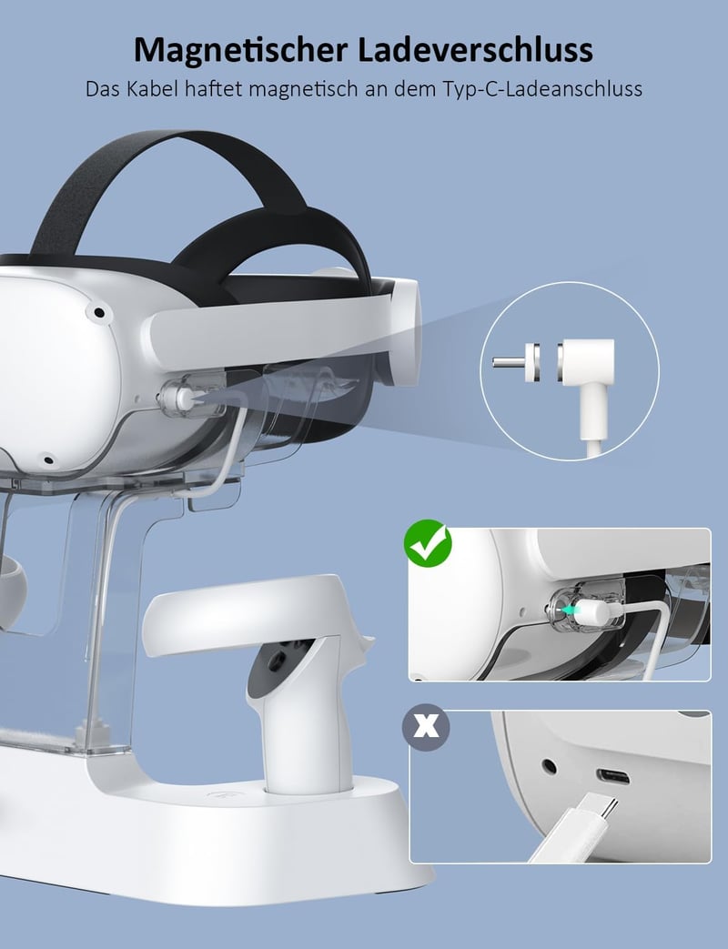 NexiGo S20B Töltőállomás Oculus Quest 2-höz LED Jelzőfénnyel - Elite Strap Kompatibilis Fejhallgató és Kontroller Tartó 2 Újratölthető Akkum