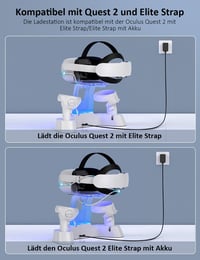 NexiGo S20B Töltőállomás Oculus Quest 2-höz LED Jelzőfénnyel - Elite Strap Kompatibilis Fejhallgató és Kontroller Tartó 2 Újratölthető Akkum 2