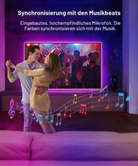 Bandă LED Nexillumi pentru iluminare ambientală TV 4 m, Bluetooth, pentru televizoare de 55-75 inchi, sincronizare cu muzica, control prin aplicație și telecomandă, conexiune USB 4