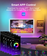 Bandă LED Nexillumi pentru iluminare ambientală TV 4 m, Bluetooth, pentru televizoare de 55-75 inchi, sincronizare cu muzica, control prin aplicație și telecomandă, conexiune USB 2