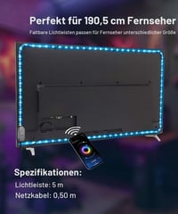 Bandă LED Nexillumi pentru iluminare ambientală TV 4 m, Bluetooth, pentru televizoare de 55-75 inchi, sincronizare cu muzica, control prin aplicație și telecomandă, conexiune USB 7