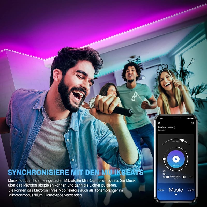 Nexillumi RGB LED szalag 30m távirányítóval, app vezérléssel és zenesynccal - 30 m